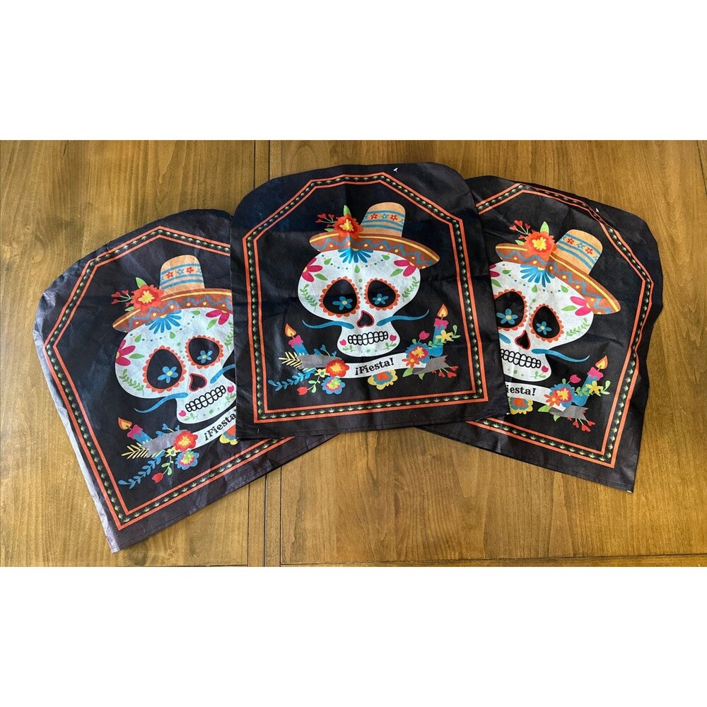 Sugar Skull Diade Muertos Slip Over Chair Back Covers Day Of The Dead Reusable - Picture 2 of 12